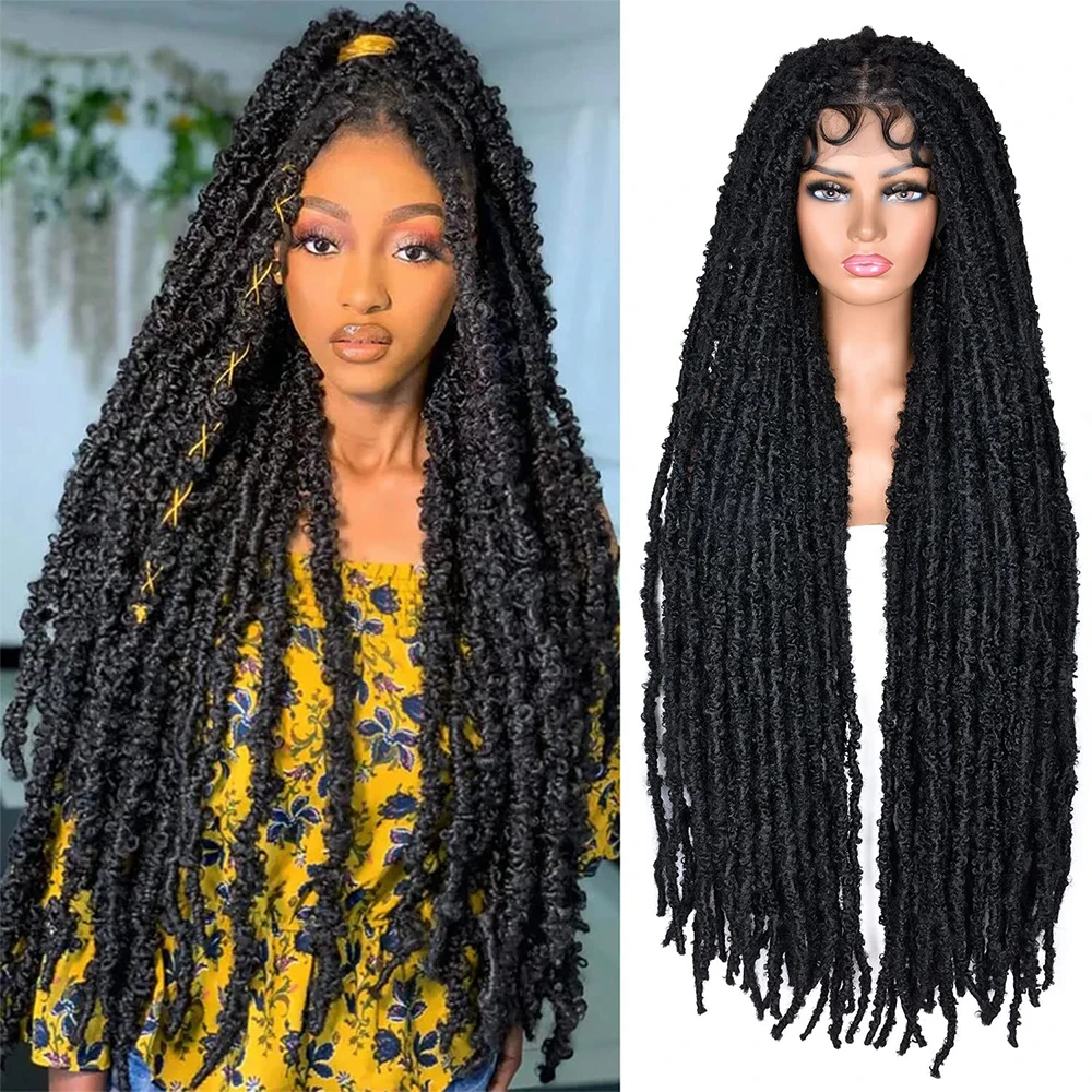 Butterfly Locs Crochet Hair Full Lace Synthetic Wig 40Inch Faux Locs Wig Box Braid Wig Knotless Braided Lace Wig with Baby Hair