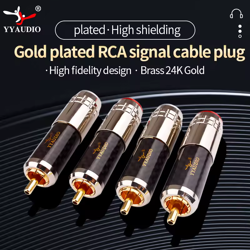 High End 24K Gold plated Brass Male RCA Plug Connector Adapter With Lock Hifi Audio Video AMP TV AV DVD Signal Cable DIY