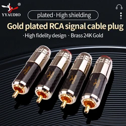 High End 24K Gold plated Brass Male RCA Plug Connector Adapter With Lock Hifi Audio Video AMP TV AV DVD Signal Cable DIY