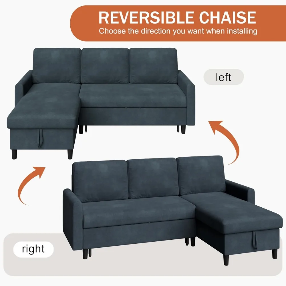 أريكة قابلة للسحب، أريكة نوم قابلة للتحويل مع مساحة تخزين، سرير أريكة صغير على شكل حرف L مع قماش كتان لغرفة المعيشة، Apar #6