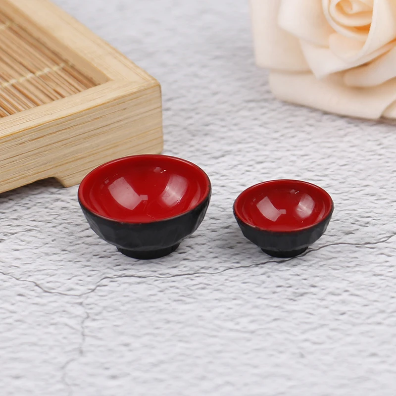 2pcs 1:12 Dollhouse Miniature Red Bottom Bowl Kitchen Dinning Accessories For Doll House Decor Kids Toys