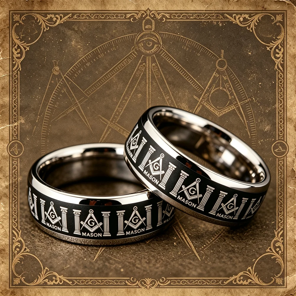 VIntage 8mm Stainless Steel Masonic Rings For Men Women Hiphop  Masonic Freemasonry Rings Retro Amulet Jewelry Gifts Wholesale
