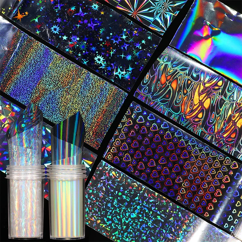 4x100cm Aurora Nail Transfer Decals Glitter Laser Nail Foil Mirror Effect Nail Transfer Sticker Holographic Marble Manicure Wrap