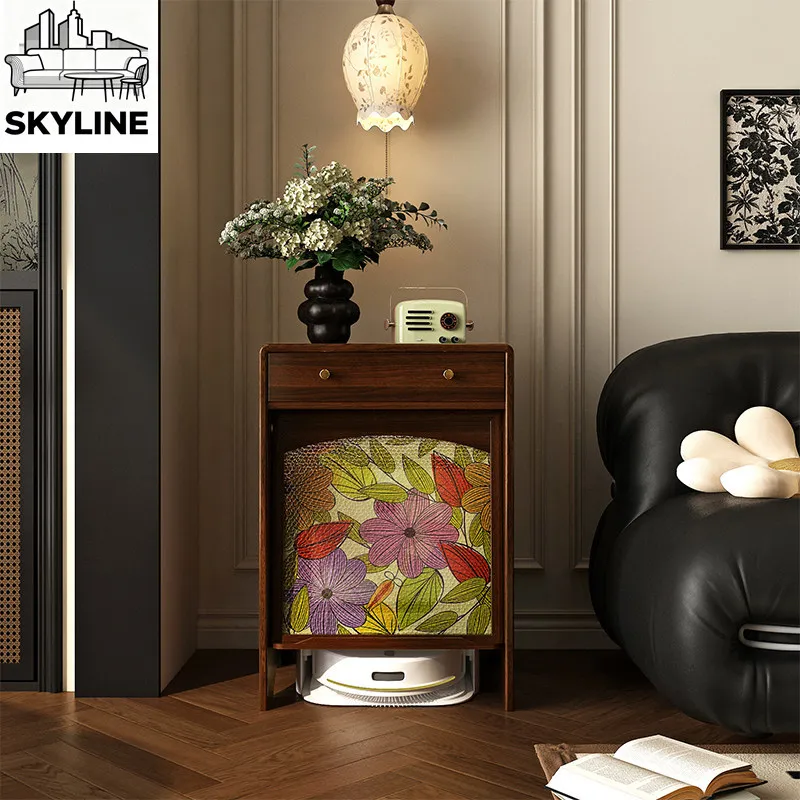 Sweeping robot cabinet stone solid wood living room against the wall to store lockers