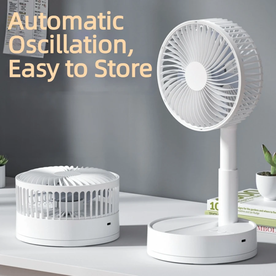 

8 Inch USB Rechargeable Fan Telescopic Foldable Oscillating Desktop Floor Fan Strong Wind Long Endurance Portable Cooling Fan