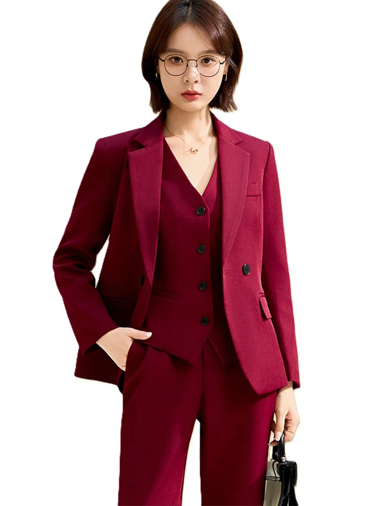 

Women Vest Blazer and Pant Suit Trouser Office Ladies Formal Business Work Career Wear 3 Pieces Set