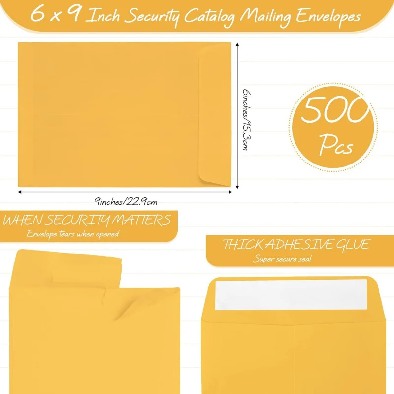 Custom-Border 80g Yellow Kraft Paper Thickened Style 6x9 Self-Adhesive Envelope Bag 105g Release Paper Envelo