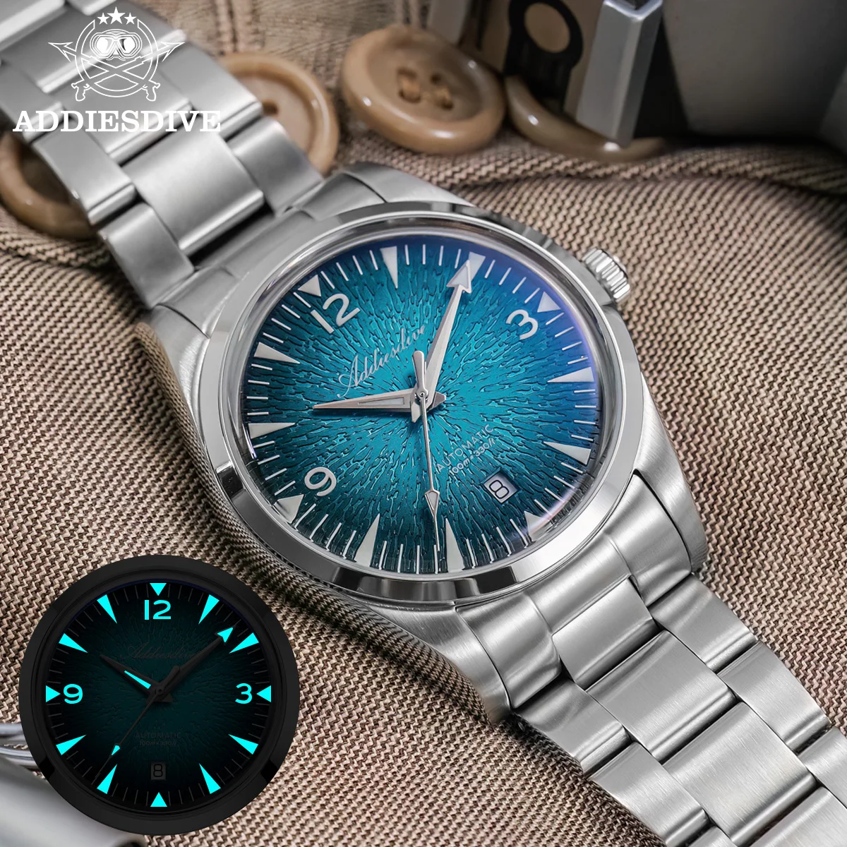 

ADDIESDIVE Men Japan 8215 Mechanical Watch 39mm Super Luminous 100m Waterproof Diver Watches Men Automatic High Quality Watches
