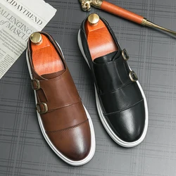 Italy Men Double Buckle Casual Shoes Autumn Leather Loafers Office Shoes for Men Driving Business Comfortable Slip on Shoes Men