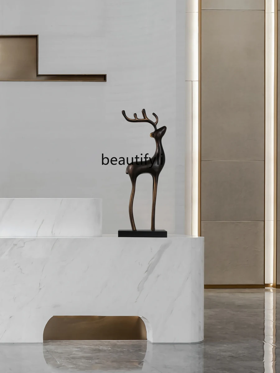 Fortune Deer Hotel Sample Room Decoration Living Room Entrance Home Ornament High-End Entry Lux Wooden Sculpture Art Ornaments