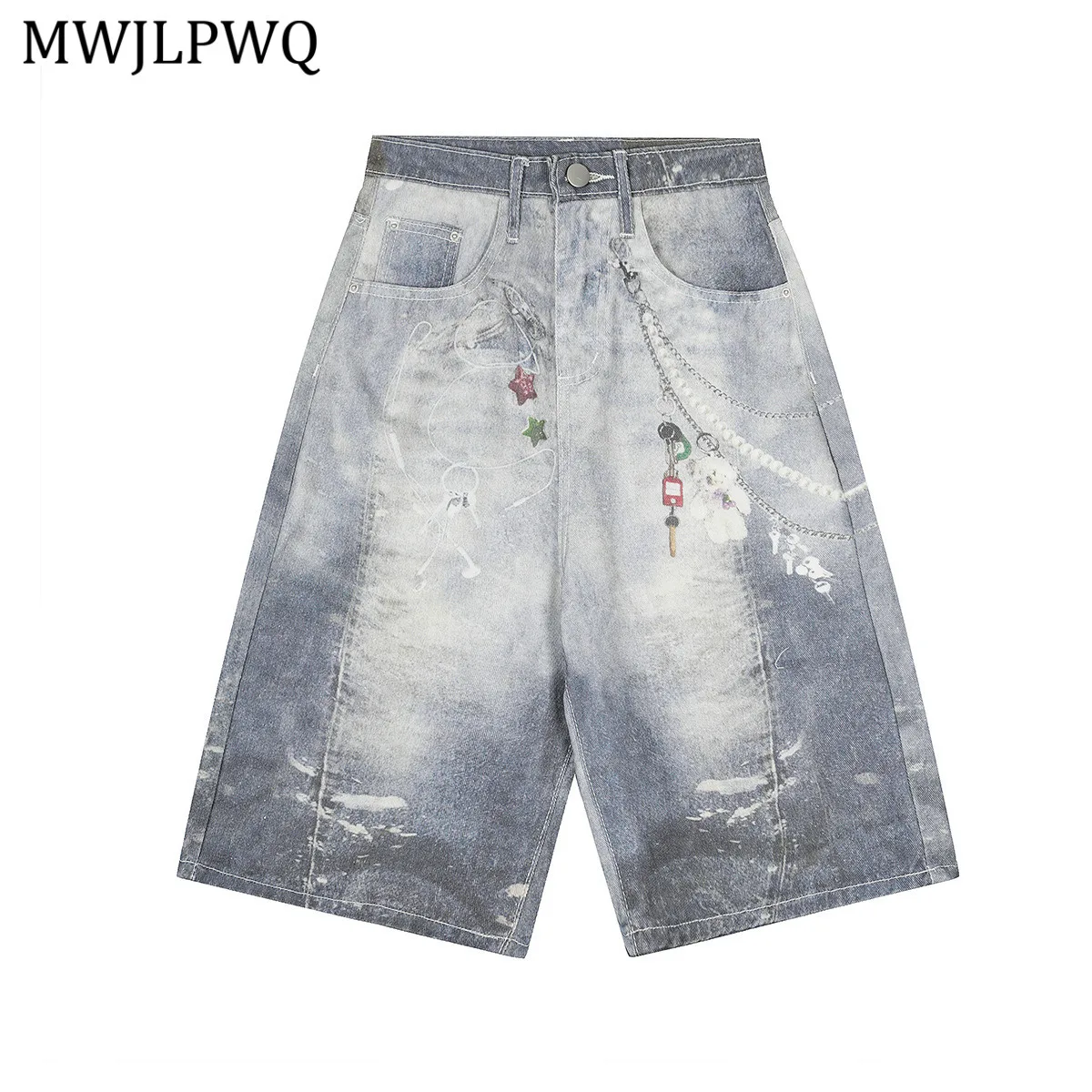 

MWJLPWQ, модные американские джинсовые шорты с 3D принтом, уличная одежда в стиле хип-хоп, летние свободные повседневные широкие брюки Tide 20952