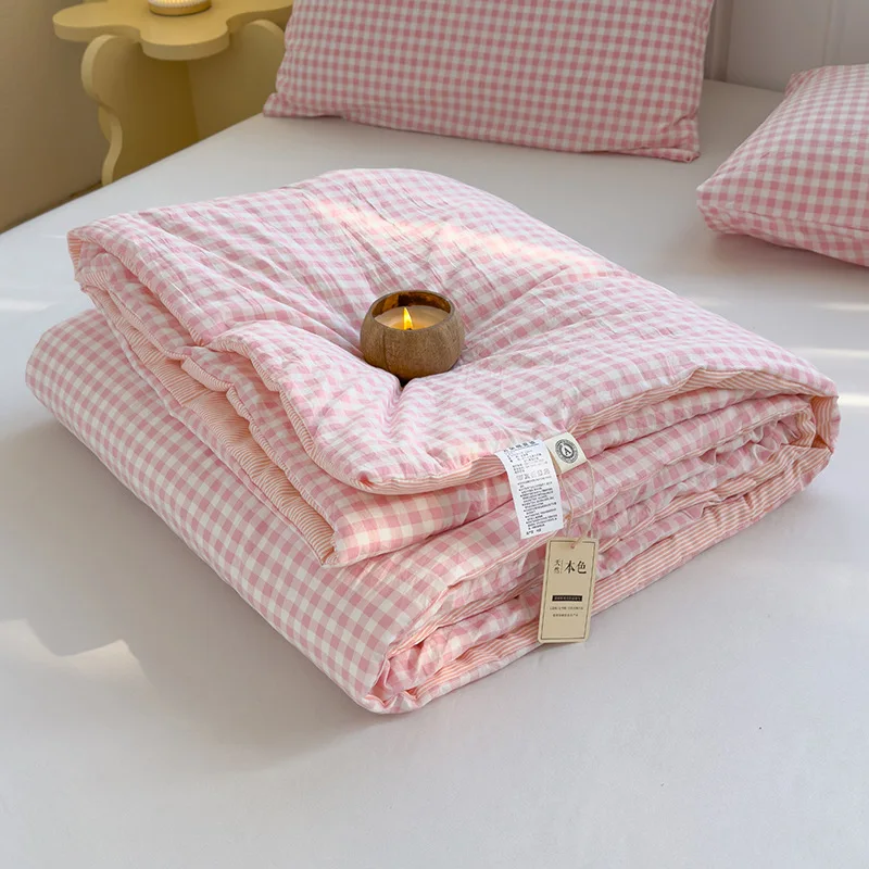 Fotografia 3: Cobertor Japonês de Verão com Grade, Aconchegante e Respirável, Manta Refrescante Xadrez para Cama, Super Macio de Poliéster e Algodão, Decoração para Casa