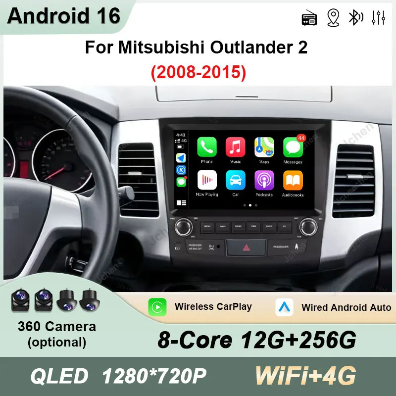 9 inch For Mitsubishi Outlander 2 2008-2015 GPS Navi Intelligent System Wireless CarPlay  DSP Stereo Touch Screen Head Unit IPS