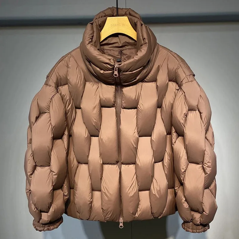 Winter Parkas Padded Jacket Men Fashion Luxury Designer Square Weave High Collar Warm Coat Man Black Loose Puffer Bubble Jacket