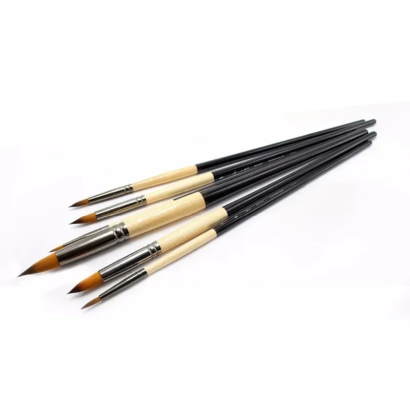 Artist's Paint Brush Hair Brush Set Watercolor Nylon Oil Acrylic Round Wood Professional Drawing Art Supplies for Students 6 pcs