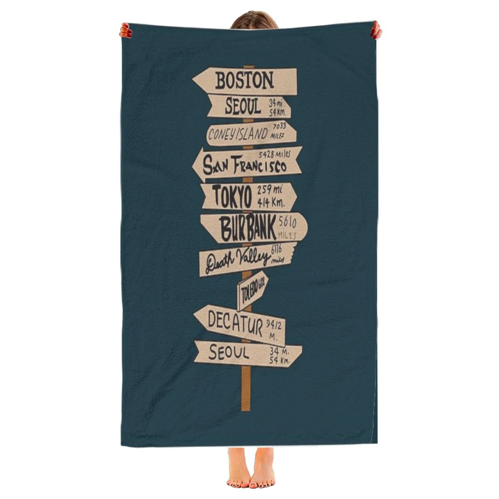 Microfiber Beach Towel Mash Location Signpost25 Print Quick Dry Sandless Beach Blanket Soft Comfortable for Men Women