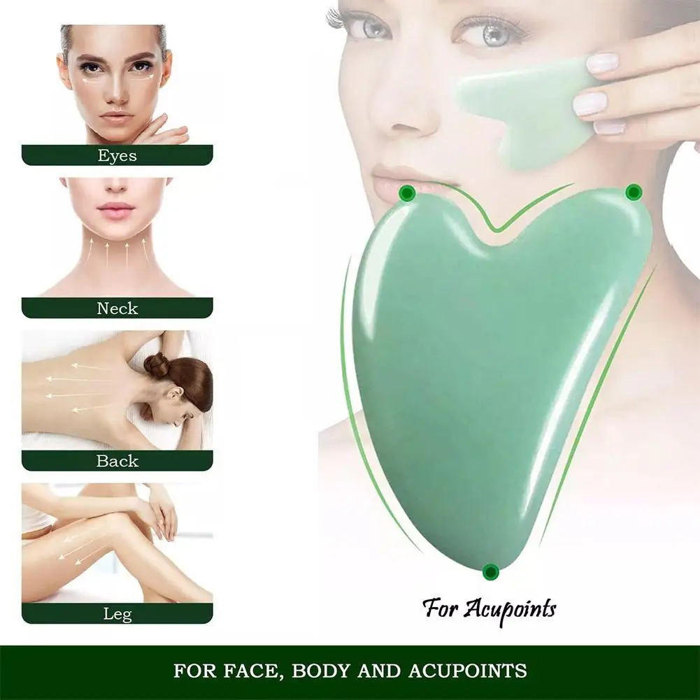 เครื่องมือนวดกัวซาหินหยก แผ่นนวดกัวซาสำหรับนวดหน้าและร่างกาย เพื่อการปรับรูปหน้าและลดอาการบวม