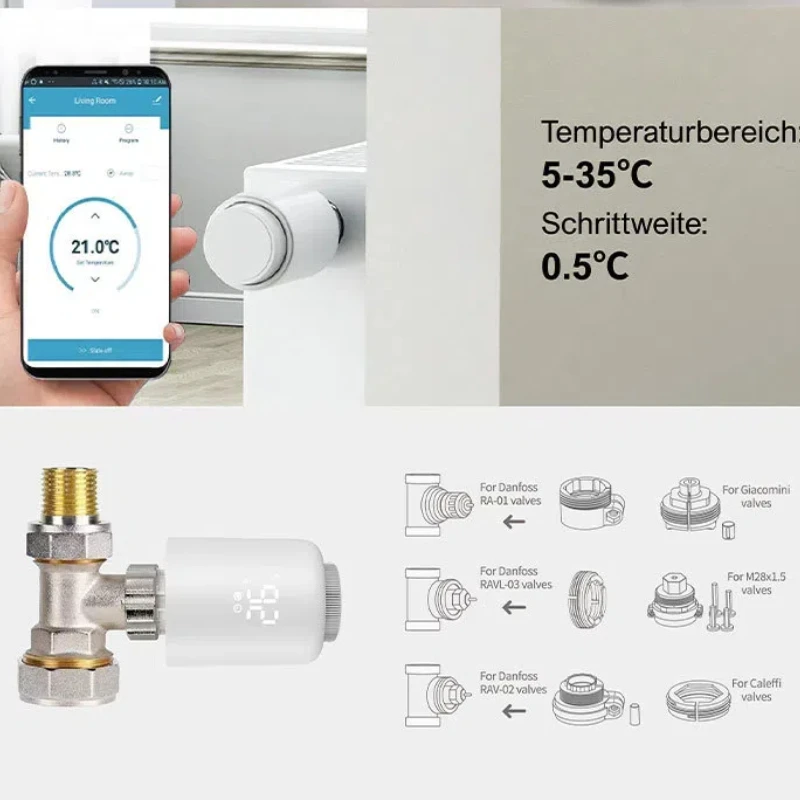 Tuya ZigBee Radiator Actuator Thermostat TRV Radiator Valve  for Temperature Adjustment, App Control Support Alexa Google Home