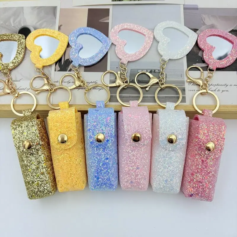 Lipstick Holder Keychain Bright Makeup Bag With Mirror Lipstick Protective Cover Soft Portable Lipstick Pouch For Daily Use