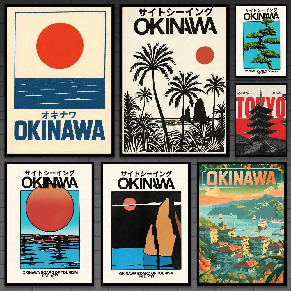 Póster de la región japonesa de Okinawa, arte de pared versátil HD resistente al agua, decoración autoadhesiva para cualquier espacio, regalo ideal