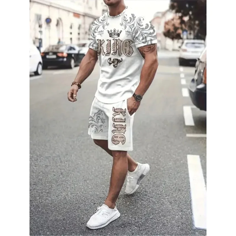 2025 Hawaii Coconut 3D Printed Fashion Round Neck Men's Daily Set Casual Short Sleeve Shorts Harajuku Street Fashion Set