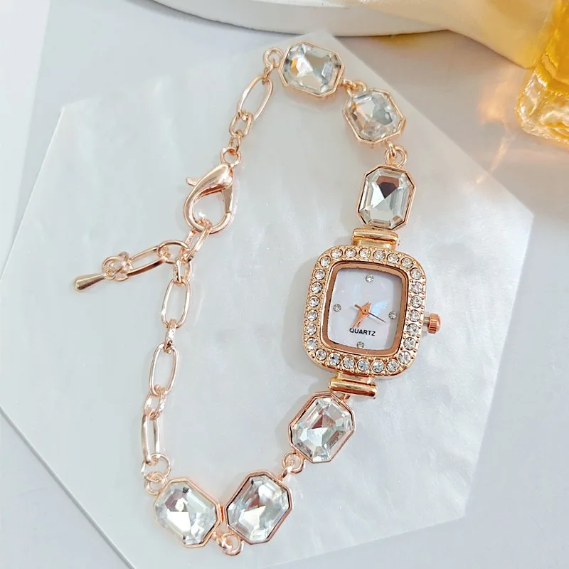 

Женская цепочка со стразами, маленькая прямоугольная цепочка со стразами, модные женские часы в европейском и американском стиле