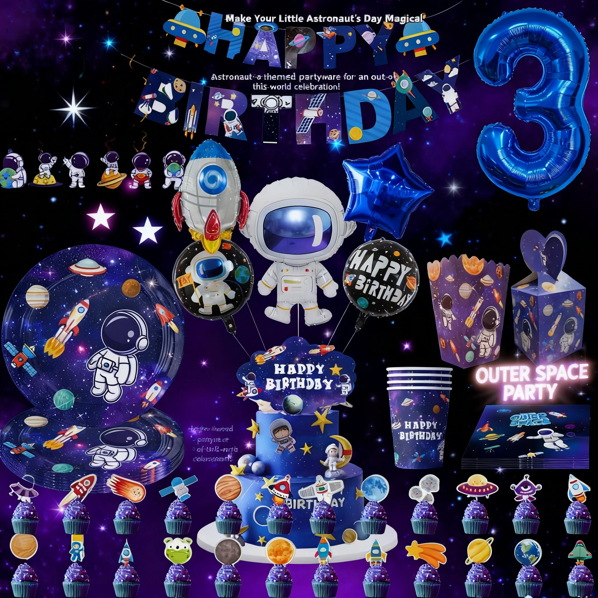 

Space Astronaut Birthday Party Decorations Dinnerware Sets Saucer Balloons Banners Childrens Baptisms