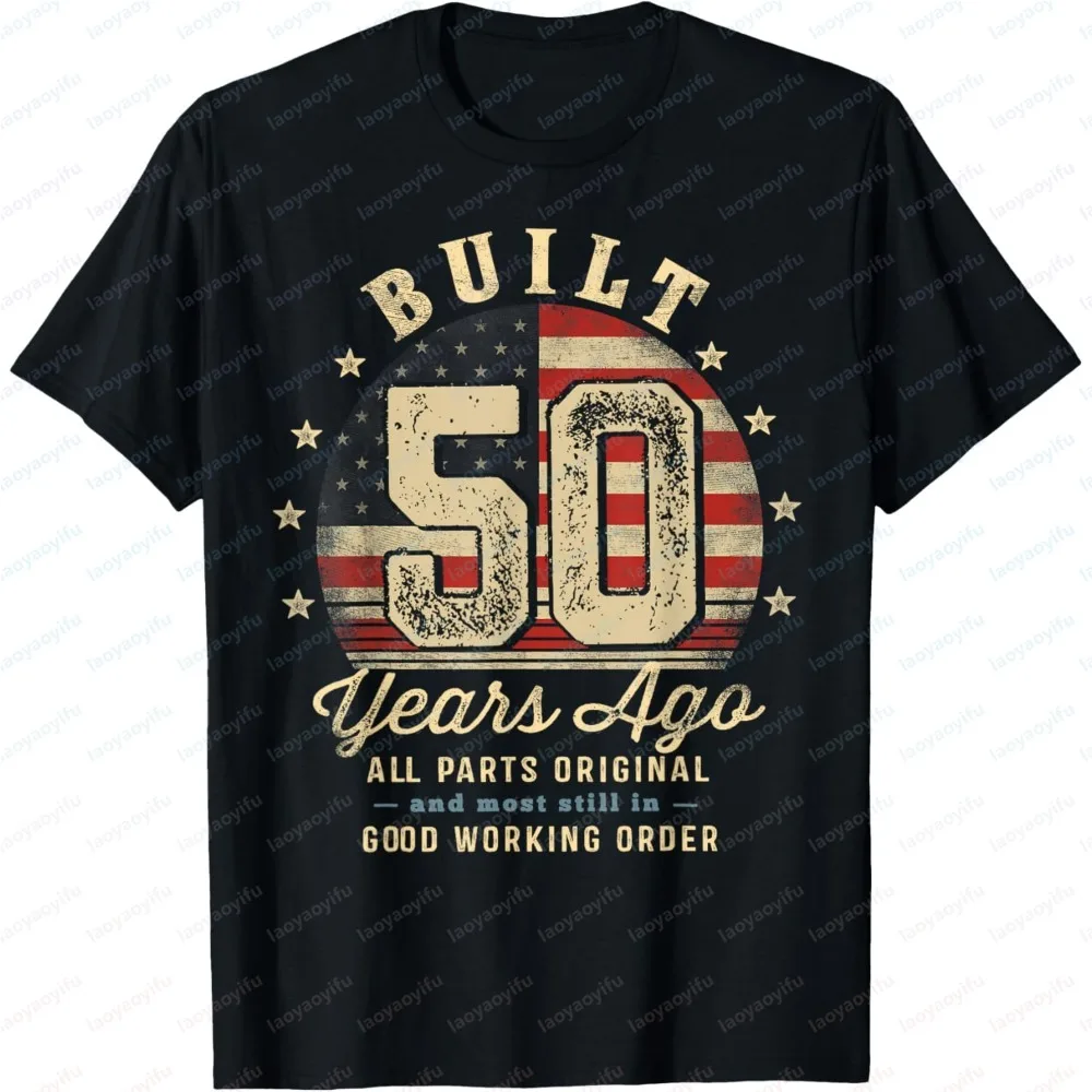 Herren-T-Shirt, Sommer, kurzärmelig, modisch, vor 50 Jahren gebaut, 50. Geburtstag, USA-Flagge, lustiges Grafik-T-Shirt, lässige Streetwear, Alltagskleidung