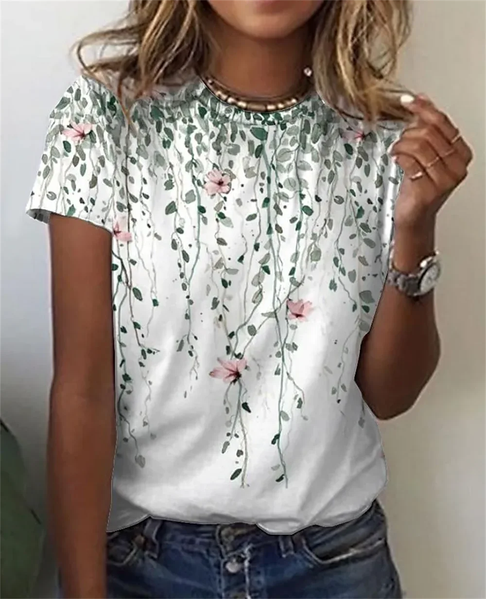 T-Shirt estive fiore di rosa stampa 3D Streetwear maglietta oversize con scollo a o moda Casual floreale da donna Y2K top da ragazza femminile Tees