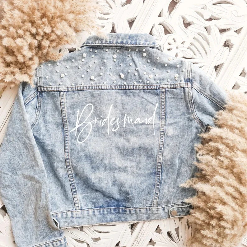 Bachelorette Jean Jackets Hen Party Gift Custom Bride Denim Jacket Pearl Mrs Outerwear Bridesmaid Personalised Coats Wedding Day