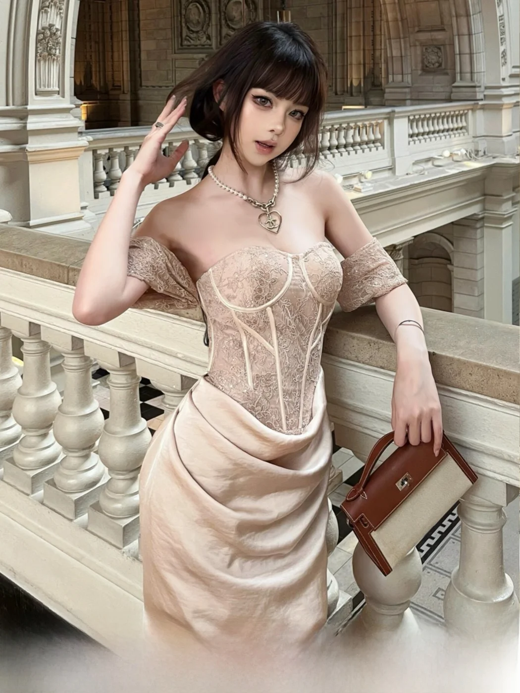 

Ele Long Svel Evening Gown with Strap Design And Bustier Sle for Formal Ocns by MOXI Gold Dust Fly