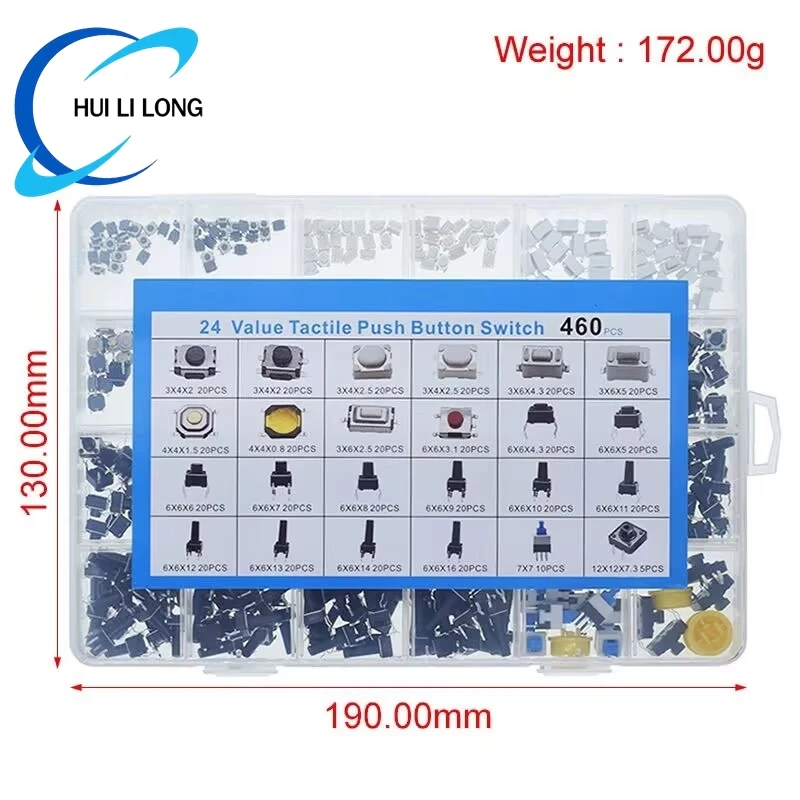 460PCS Tactile Push Button Touch Switch Remote Keys Button Micro Switch  DIP keypad Self-locking  Mixed set with box