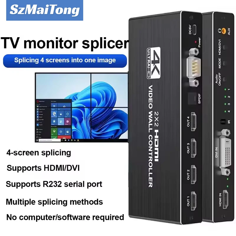 4K 2X2 Video Wandcontroller Tv Splicing Box Processor 1080P 1X2 1X3 1X4 2X1 3X1 Voor Hdmi 4 Scherm Lasmachine Randafstelling Rs23