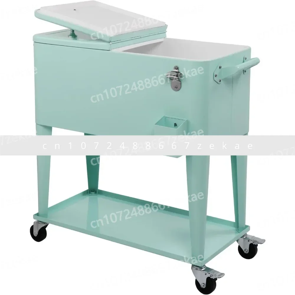 

80-литровый стол-холодильник для льда с полкой, открывалка для бутылок, портативная тележка для охладителей для напитков на колесиках, стол для охлаждения льда