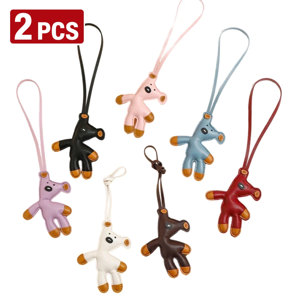 2PCS Bear Bag Charm, Leather Bear Keychain Accessories for Tote Bags Car Key Chains for Women Men