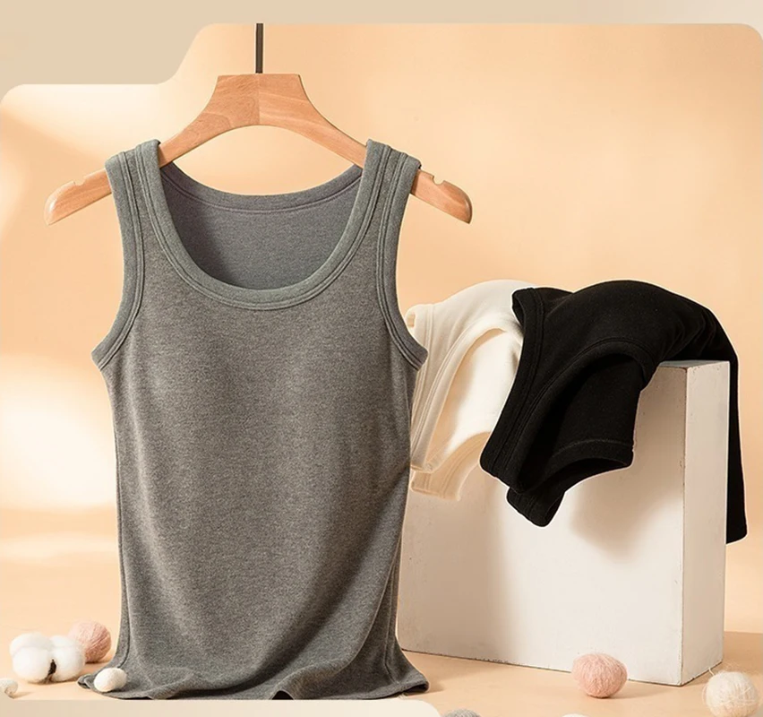 

Winter Women's Camisole Warm Fleece Straps with Padded Bust Stretch Slim Base Layer Tops Classic Solid Color Female Tank C5676