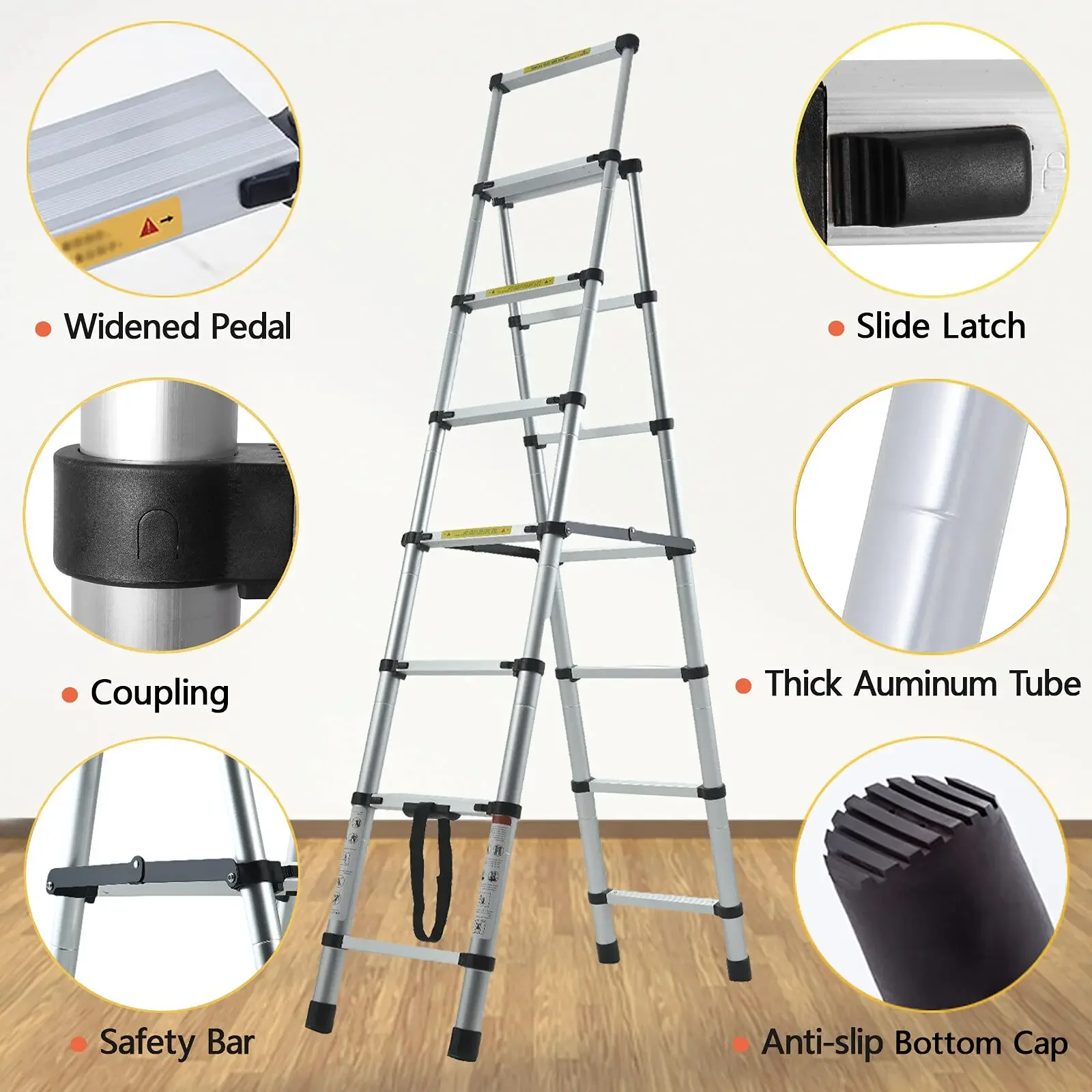 

m 6.5FT Heavy Duty Telescoping Ladder Multi Purpose Extension Ladder 6 Plus 7 Step Folding Ladder Easy Storage m