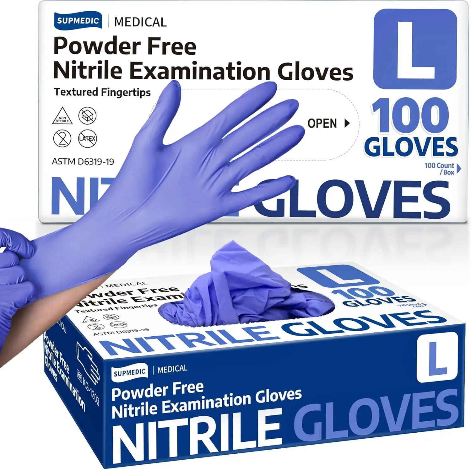 

Powder-Free Latex-Free Disposable Nitrile Gloves, Food Safe Clean Blue Iris, 100/1000 Count