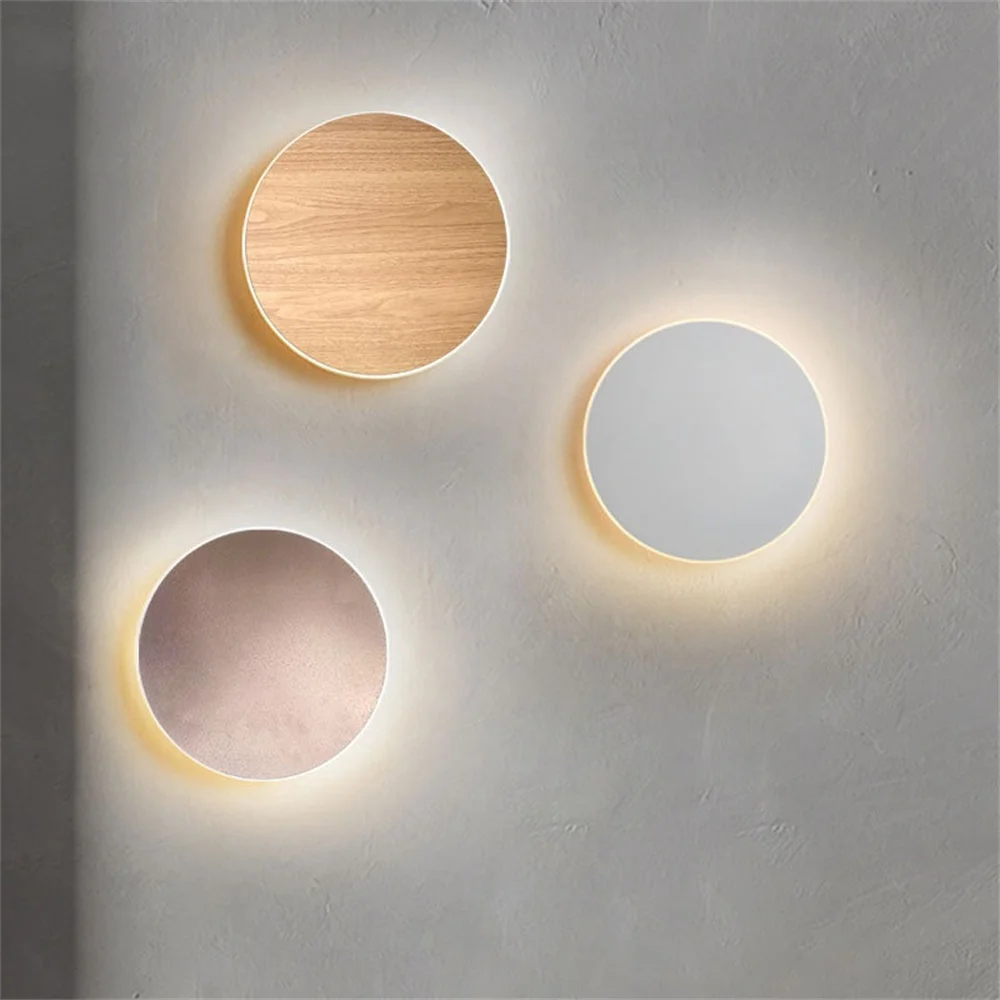 

Modern Wood Grain Bronze Round Metal Acrylic Led Wall Lamp Indoor Decoration Corridor Aisle Stairs Living Room Art Night Light