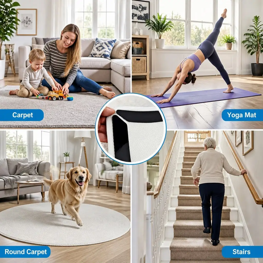 12PCS Black Rug Gripper Stickers, Dual Side Carpet Corner Pads For Area Rugs, Door Mats, Kitchen Mats, Bathroom Mats, Hallway Runners And Floor Mats