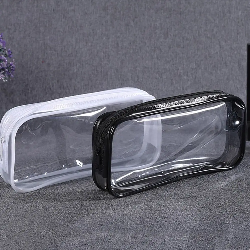 Sacchetti con cerniera trasparenti bianchi da 10 pezzi borsa per il trucco trasparente portatile trasparente facile da usare astuccio per matite con cerniera trasparente in PVC da viaggio