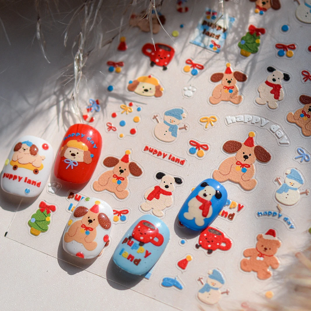 Dog Tribe Puppy Land Bowknot Cherry Snowman Paw Cup Skateboard Christmas Tree Bear Self Adhesive Nail Art Sticker Manicure Decal