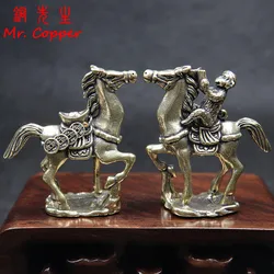 Solid Brass Monkey Riding Horse Small Statue Desktop Feng Shui Ornament Decoration Crafts Lucky Animal Figurine Home Decor Gifts