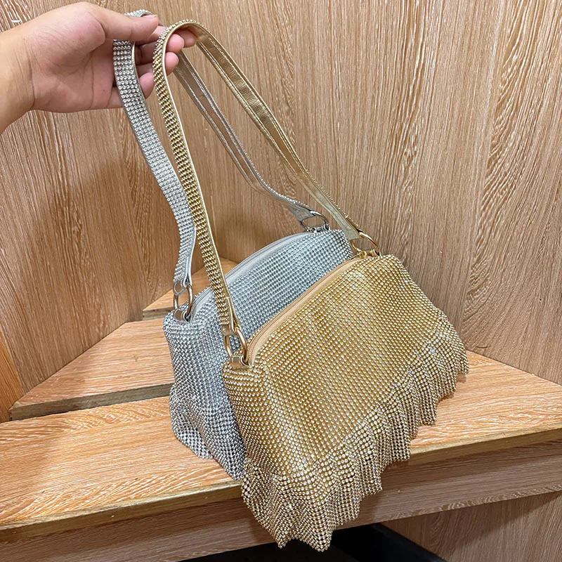 

Блестящая сумка со стразами, женская модная легкая роскошная обеденная сумка, нишевая легкая пряжа, инкрустированная бриллиантами сумка на плечо