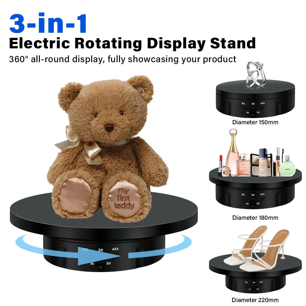 

3 In 1 Electric Rotating Visualizer 360° Turntable Regulation USB Charge Display Stand For Video Shooting Prop Jewelry Shoes