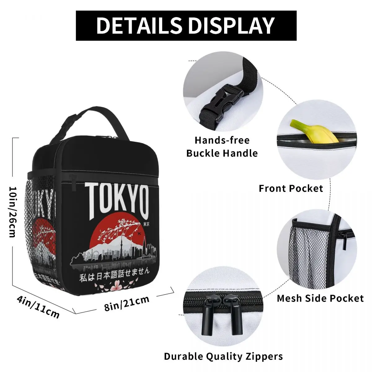 Tokyo - I Don't Speak Japanese White Version Insulated Lunch Bag for Women Office Cooler Thermal Food Box Tote Lunch Boxes