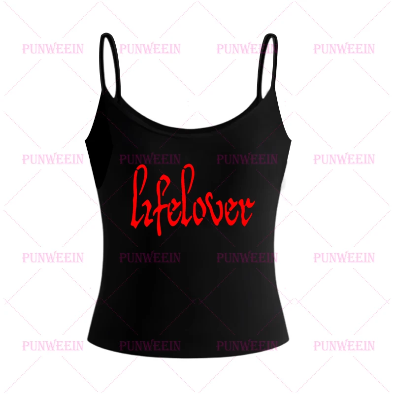 Y2k 90s sweetheart Lifelover Letter Print Vintage Harajuku Tank Top Gothic Graphic  Streetwear Punk Chic Sleeveless slim tops