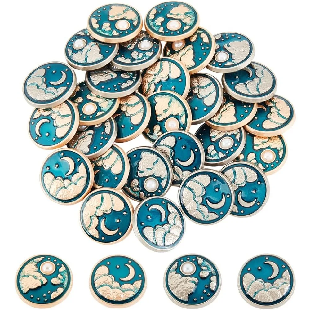 

32Pcs Moon & Star Shank Buttons 7.5mm 8mm Flat Round Alloy Enamel Buttons with 2mm Hole Metal Blazer Button Set Craft Buttons