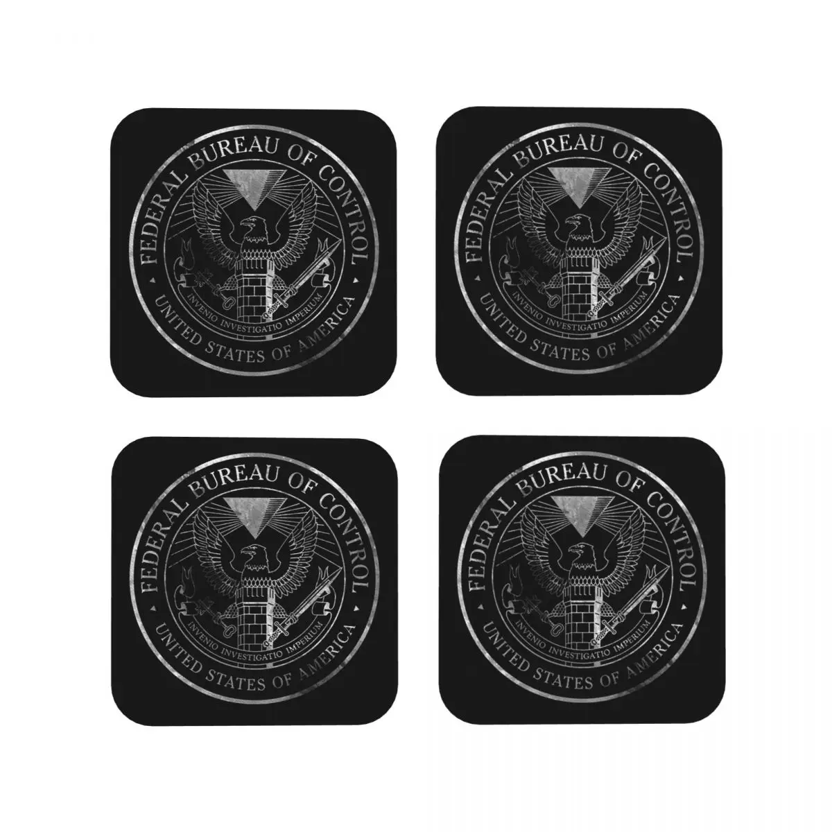 Copy Of Federal Bureau Of Control Whi Coasters Kitchen Placemats Cup Coffee Mats For Decor Home Tableware Pads Set of 4