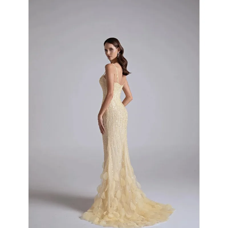 فستان سهرة أنيق بحورية البحر بحزام سباغيتي مطرز بدون ظهر فستان حفلات فيستدوس دي فييستا مخصص